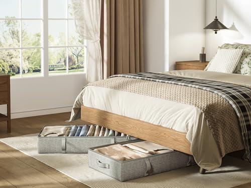 2-Pack Under Bed Storage Containers, 8 Inches Tall Clothes Storage, Gray | Large Capacity Collapsible Underbed Organizer with Sturdy Sidewalls/Bottom, Cotton Linen Bins, For Seasonal Clothes & Bedding - Image 2