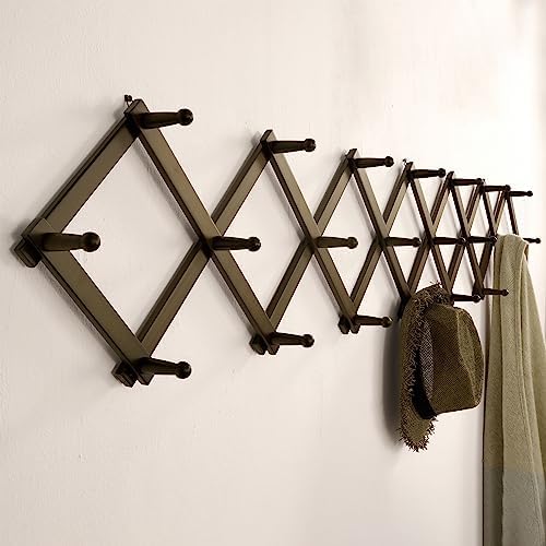 SKOLOO Accordion Wall Hanger with 22 Hooks, Modern Expandable Coat Rack Hat Rack for Wall, Solid Wooden, Dark Walnut Color - Image 3