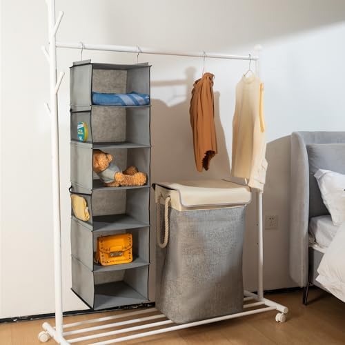 BrilliantJo 6 Shelves Hanging Closet Organizer, 2 Pack Hanging Storage with 4 Side Pockets for Clothes Shoes, 43.5"x12"x12"(Grey) - Image 2