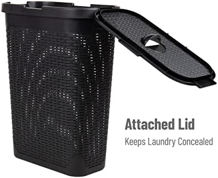 Mind Reader Slim Laundry Hamper with Lid, 40L Clothes Basket, Narrow Tapered Design with Ventilated Cutout Pattern, Plastic, Set of 2, Black - Image 5