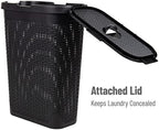 Mind Reader Slim Laundry Hamper with Lid, 40L Clothes Basket, Narrow Tapered Design with Ventilated Cutout Pattern, Plastic, Set of 2, Black - Image 5