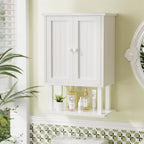 AmazerBath Bathroom Wall Cabinets, Bamboo Over The Toilet Storage Cabinet with Adjustable Shelves, Wall Mounted Medicine Cabinets with 2 Doors for Small Spaces, White, 9.0 x 15.7 x 23.8 Inches by AmazerBath