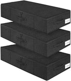 punemi 50L Under Bed Storage Containers with Zipper Lid, 3Pack, Black | Sturdy Sides and Bottom wieh Ultra-Thick Fabric and 3 Handles, Foldable Design, for Blanket & Shoe Storage, Clothes Organizer by Punemi