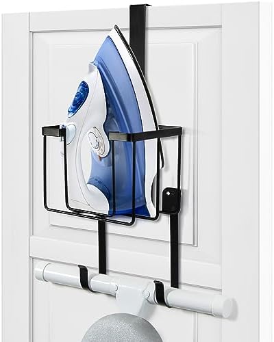 ORLESS Over The Door/Wall Mount Ironing Board Hanger, Laundry Room Iron and Ironing Caddy Board Storage Holder, Black by Unknown