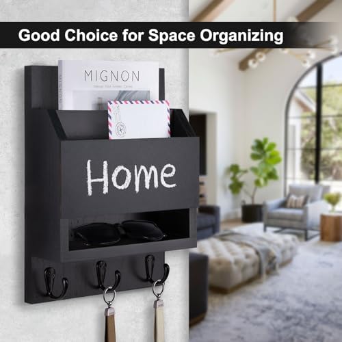 Key and Mail Holder for Wall with Chalkboard and Long Storage Box - Image 2
