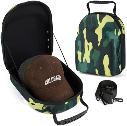 GERMUN Hard baseball hat case, Hat Carrier Travel Case with Adjustable Shoulder Strap, Hat cap case for 6 Baseball Caps - Perfect for Traveling (Camo Green) by GERMUN