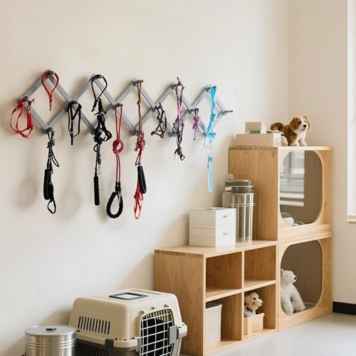SKOLOO Accordion Wall Hanger with 16 Hooks, Modern Expandable Coat Rack Hat Rack for Wall, Solid Wooden, Dusty Gray Oak - Image 4