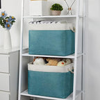 Bidtakay Foldable Storage Bins Set of 2 Tall Cloth Baskets 16" X 11.8" X 11.8" Decorative Organizers for Linen Closet (White & Teal) - Image 3