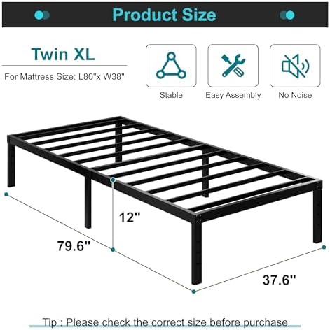 Maenizi XL Twin Bed Frame, 12 Inch Heavy Duty Metal Twin XL Bed Frame - Image 2