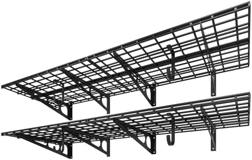 FLEXIMOUNTS 2-Pack 2x6ft Garage Shelving with Hooks, 1400lbs Load, Black by FLEXIMOUNTS