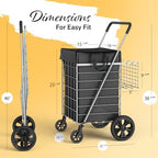 Our Modern Space Shopping Cart w/Waterproof Basket Liner & 360° Swivel Wheels | Foldable Collapsible & Lightweight | Perfect for Groceries Laundry Utility Cart - Silver - Image 2
