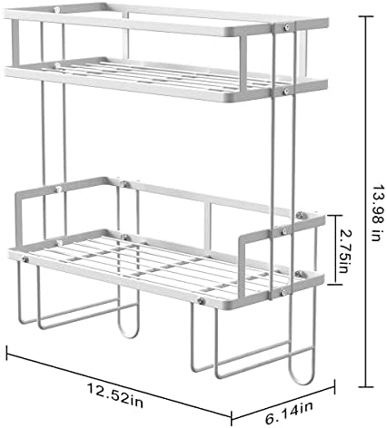 FLOLXNB Over The Toilet Storage Shelf, 2-Tier Bathroom Storage Organizer Upgrade Punch-Free Toliet Storage Shelf, Home Storage Rack with Hooks Shelf,White - Image 2