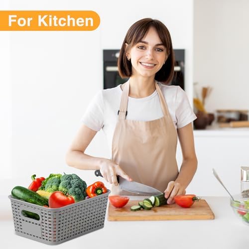 8 Pack Plastic Storage Baskets,Gray Stackable Storage Bins - Image 5