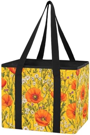 Trunk Organizer Collapsible Car Organizer with Handle Car Storage Box Bin for Groceries SUV Utility Tote Bag Portable Vehicle Container Yellow Poppy and Daisy Spring01 by WelcometoElliTarr
