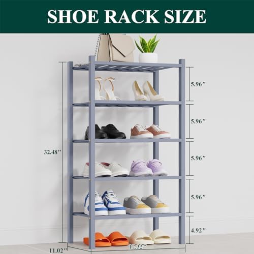 Smiry Bamboo Shoe Rack, 8 Vertical Slats, 5 Tier - 17.3" Wide, Grey - Image 2