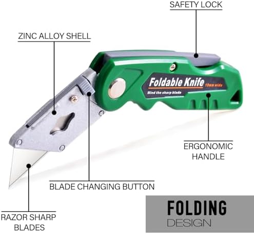 10-Pack Heavy Duty Folding Box Cutter Set, Utility Razor Knife - Image 3
