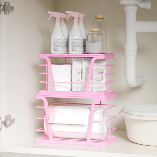 TIDIIABODE 2 Pack Pink Trash Bag Holder - Stackable Garbage Bag Dispenser with Bamboo Top, Kitchen Accessories & Decor, Wall Mount Storage for Kitchen, Home, Bathroom Decor & Gifts - Image 4