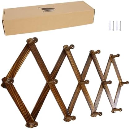 AMAPON Accordion Wall Hanger Expandable Coat Hat Rack 13 Peg Hook (Walnut) by AMAPON