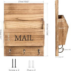 Rustic Wood Mail Organizer with Key Holder - Wall Mounted Vintage Mail Sorter & Entryway Organizer (3 hooks) - Image 2