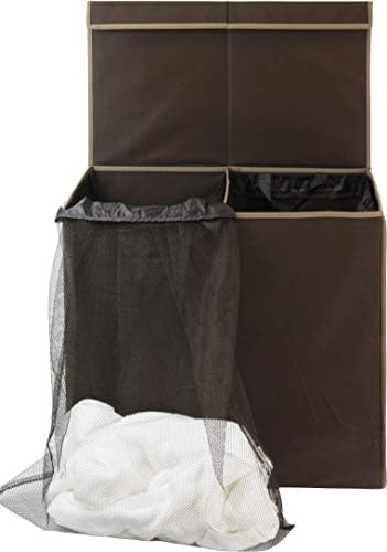 Simple Houseware Double Laundry Hamper with Lid & Removable Bags, Brown - Image 5