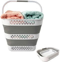 SAMMART 38L(10 Gal) Collapsible Laundry Basket - Foldable Pop-Up Storage Container/Organizer-Portable Space Saving Hamper, Measure 17.5x13.3x15.7/3.8" Expanded/Collapsed (1, White/Grey) by SAMMART