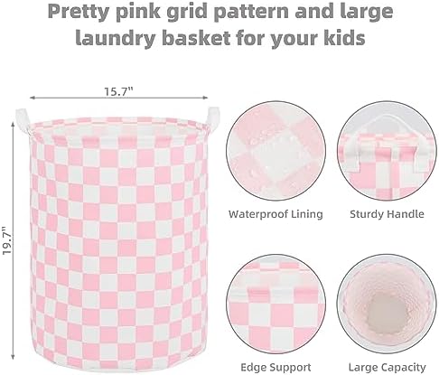 Large Foldable Laundry Basket Organizer Holder portable tall collapsible laundry hamper nusery Storage Basket Bin with Handles (Waterproof Lining, Pink Racing Flag) - Image 2