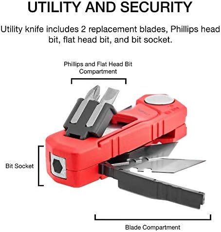 NEIKO 00678A 4-In-1 Folding Utility Knife Box Cutter Knives & Wire Stripper, Tool Hex Bit Holder Utility Work Knife & Bit Storage, Carpet Knife, Heavy Duty Box Cutter, Great work knife for men & women - Image 3