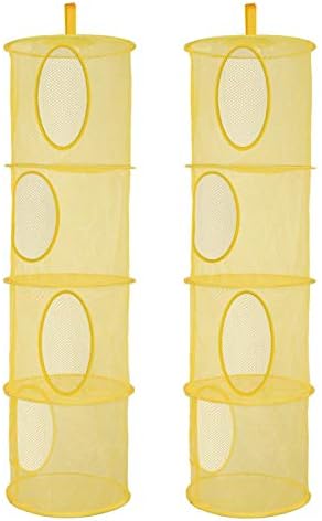 2Pcs Hanging Stuffed Animal Storage Hammock 4 Tiers, Yellow - Image 2