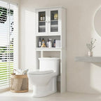 Over The Toilet Storage Cabinet for Bathroom, White Storage Organizer Over Toilet, Space Saver with Tempered Glass Doors, White by Meilocar