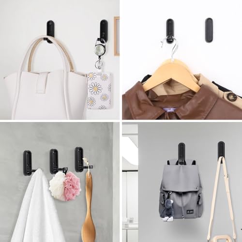 Foldable Wall Hook, Black, 4 Pack, Screw Mounted, Heavy Duty Coat Hooks - Image 6