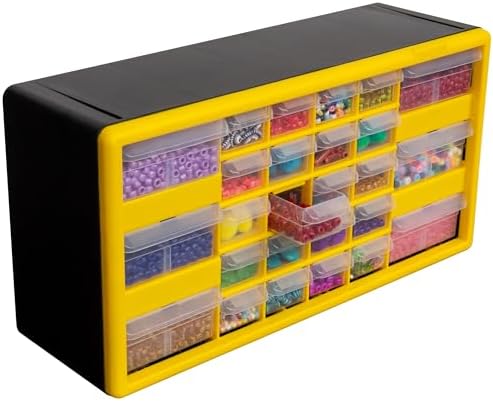 Akro-Mils 26-Drawer Plastic Drawer Storage Cabinet for Garage Organization, Bead Organizer, Building Bricks Storage, Teacher Toolbox, Makeup Organizer, 20-Inch W x 6-Inch D x 10-Inch H, 10126 Yellow - Image 4