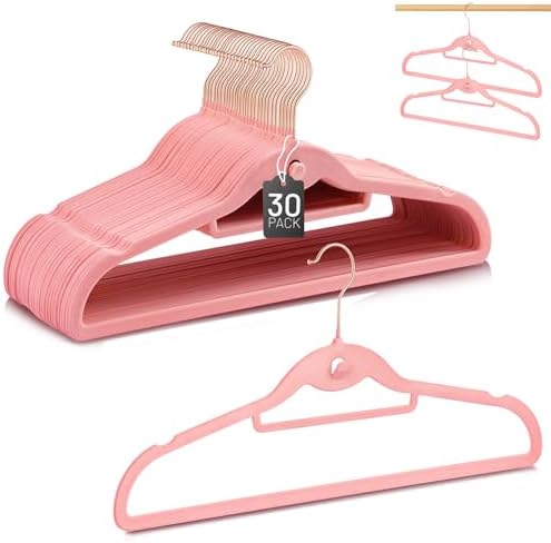 Velvet Stackable Hangers 30 Pack, Clothes Hanger Non Slip Felt with Hook by tobringahappychildhood