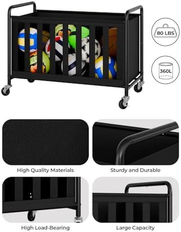 StorageWorks Sports Ball Storage Cart with Wheels, Garage Ball Storage - Image 3