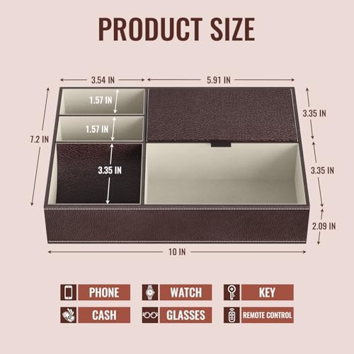 Baoyun Leather Valet Tray for Men, Mens Jewelry Organizer Box, Mens Nightstand Organizer, Leather Bedside Tray for Entryway, Dresser Organizer Countertop for Bedroom Men Room Decor - Image 6