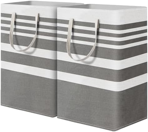 2 Pack Grey Laundry Baskets 75L Large, Collapsible Laundry Hamper Dirty Clothes Hamper Freestanding Waterproof with Reinforced Padded Handles, for Dorm Bedroom Bathroom Apartment Essentials by MANYOND