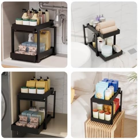 Bamboo Under Sink Organizer 2 Tier Pull Out Cabinet Storage Drawer - Image 4