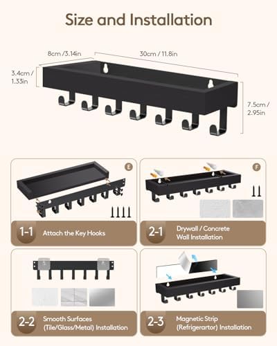Key Holder Wall Mount Magnetic Adhesive, Key Hooks Rack with Shelf - Image 3
