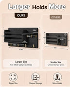 Key Holder Wall Mount with Mail Organizer, 16" L x 5" W x 9.1" H Oversized Keys Hanger Rack with Shelf and 7 Hooks, Wood Wall Organizer for Wallet, Dog Lesh (Black) - Image 2