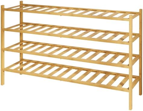 Kitsure Bamboo Wooden Shoe Rack for Closet, 32.7" Wide - 4 Tiers, Natural by Kitsure