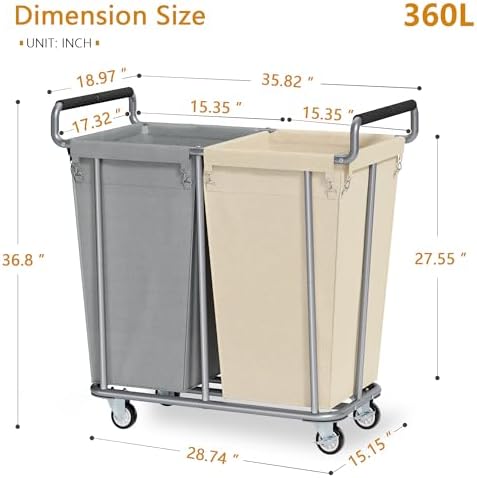 Gewudraw 2 Bag 360L Laundry Baskets with Wheels Heavy Duty - Image 7