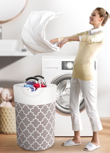 Large Laundry Basket, 75L Tall Collapsible Hamper with Handles, Khaki - Image 6