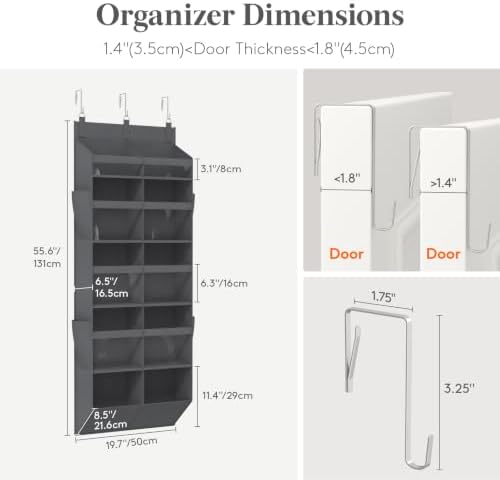 Lifewit 1 Pack Over the Door Organizer, 10 Section Clear Window Hanging Storage with 4 Side Pockets, Sturdy Anti Tilt 40 lbs Load Behind Door for Closet, Bedroom, Bathroom, Nursery, Dorm, Gray - Image 2