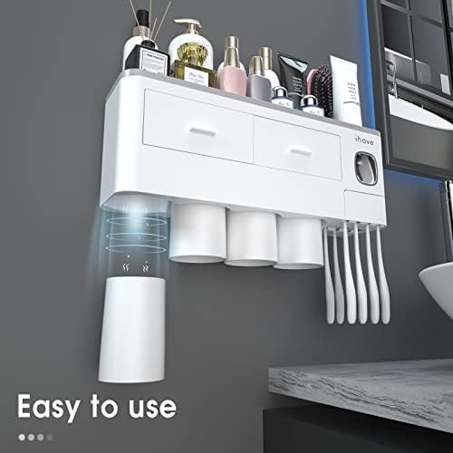iHave Toothbrush Holders Wall Mounted with Toothpaste Dispenser & 4 Cups - Image 3