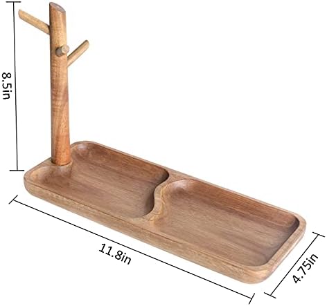 Wood Key Tray for Entryway Table, Jewelry Tray, Catchall Tray with 3 Stand Hanging Organizer, for Rings, Phone, Bracelets Watches - Image 3