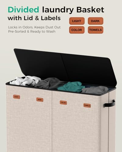 185L Laundry Hamper 4 Section with Lid & Removable Bags - Image 2