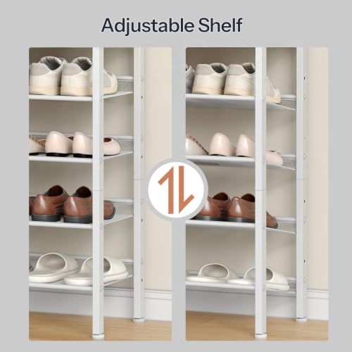 HOOBRO Shoe Rack for Entryway, 5-Tier Shoe Organizer with Adjustable Mesh Shelves, 12-16 Pairs of Shoes, Spacious Floor Mount, Metal, Industrial, Shoe Shelf for Closet, Natural and White WN12XJ01 - Image 5