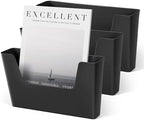 YOHOM Adhesive File Holder Plastic Document Folder Door No Drilling Mount Mail Magazine Organizer A4 Filing Envelopes Folder, Office Wall Mount Single Pocket (BLACK, 3 PCS) by Yohom