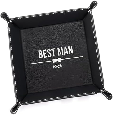 Lifetime Creations Personalized Groomsman Valet Tray - Custom Gifts for Groomsmen Proposal, Vegan Leather Catchall Wedding Gifts (Black, Bow Tie Design) by LifetimeCreations