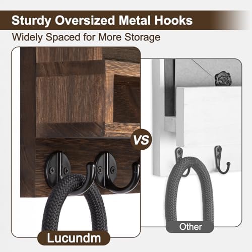 Key and Mail Holder Wall Mount, Key Hanger with Long Storage Box and 5 Hooks for Coat, Dog Leash, Home Decor Rack, House Accessories, Entry Way Organizer 11.8”W x 7.8”H x 3.2”D - Image 5