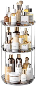 Delamu 3 Tier Rotating Makeup Organizer for Vanity, Skincare Organizer for Bathroom Counter, Spinning Perfume Organizer Cosmetic Holder with Large Capacity, Grey by DELAMU